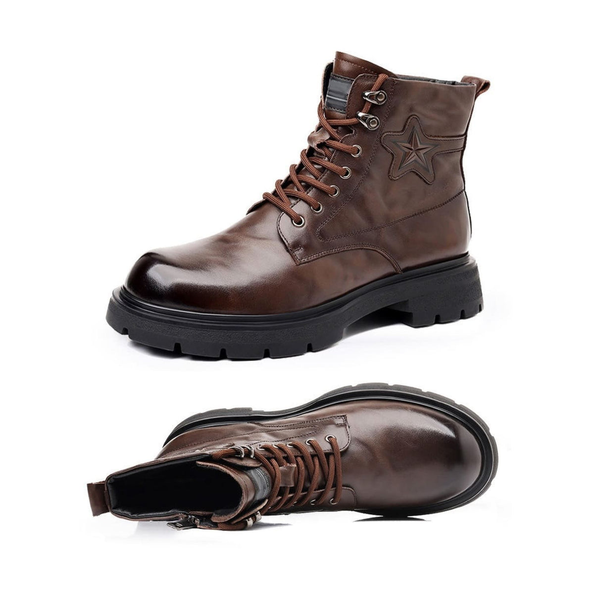 Bottines homme Marron avec motif étoile vue de coté et de haut