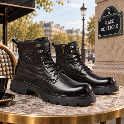 Bottines homme en cuir à lacets et fermeture zippée Étoile Noir
