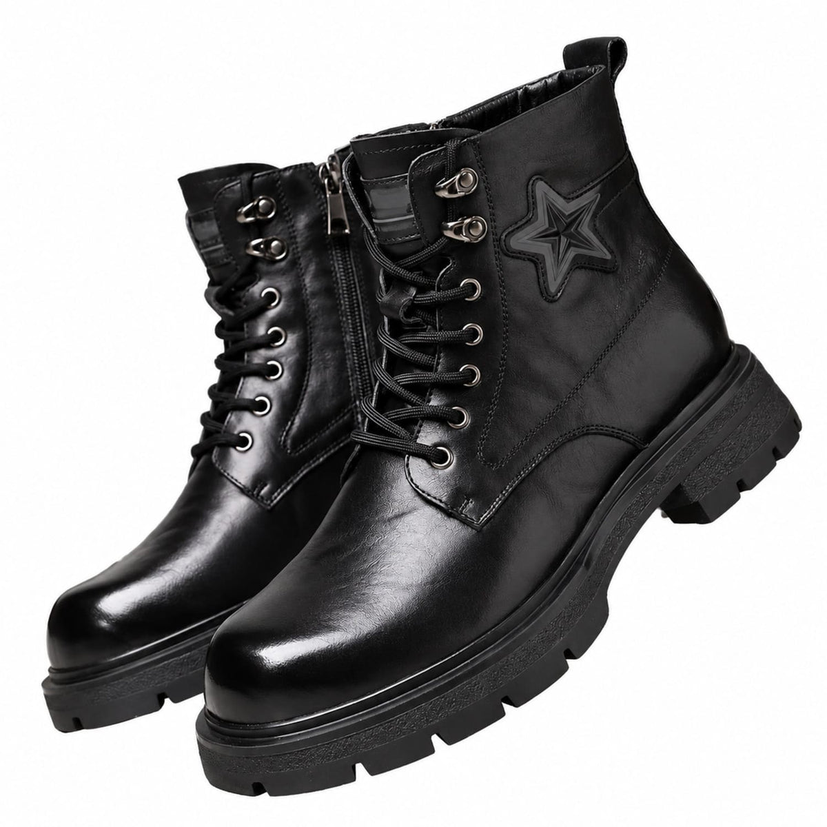 Bottines homme en cuir à lacets et fermeture zippée Étoile Noir