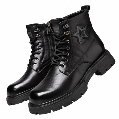 Bottines homme en cuir à lacets et fermeture zippée Étoile Noir