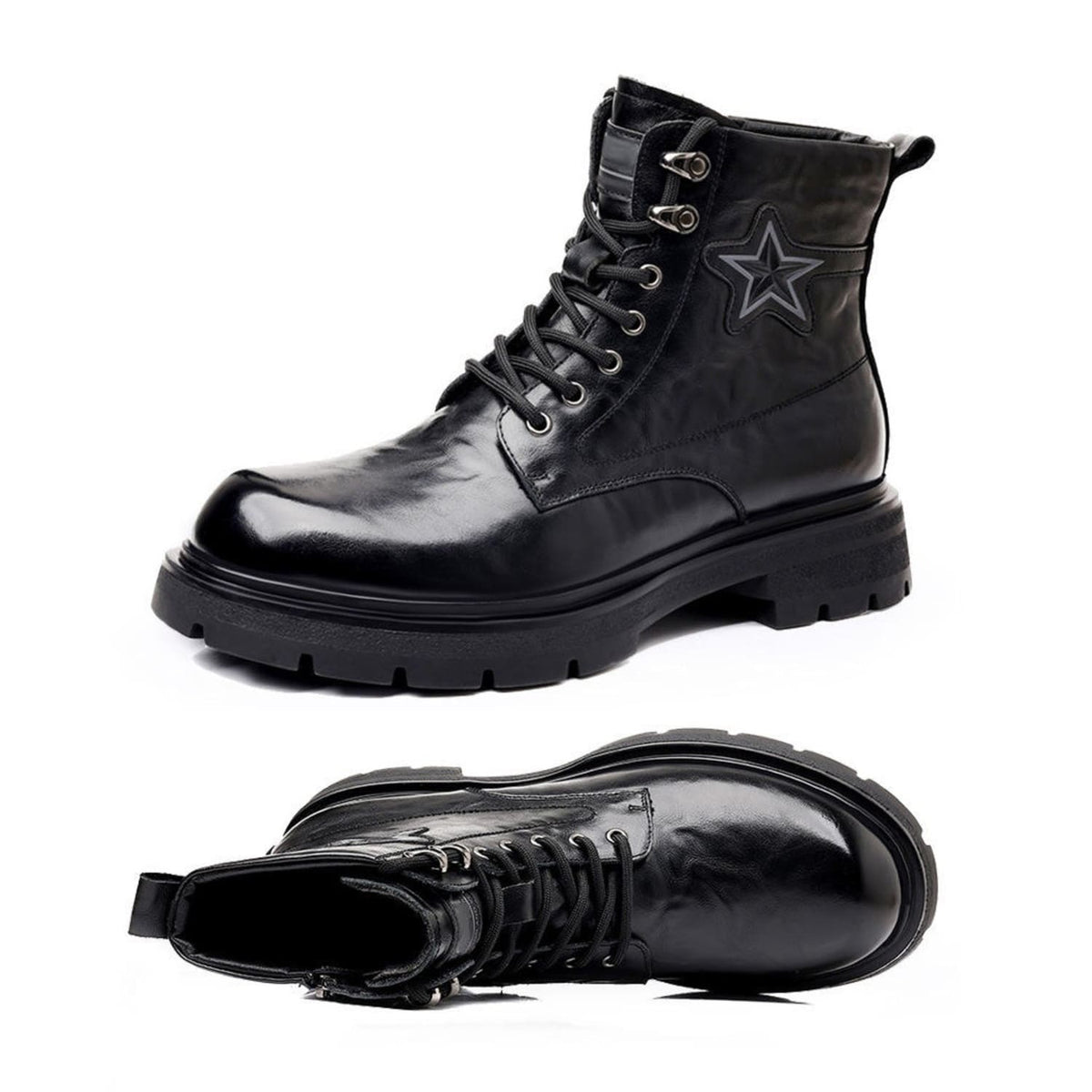 Bottines homme en cuir à lacets et fermeture zippée Étoile Noir
