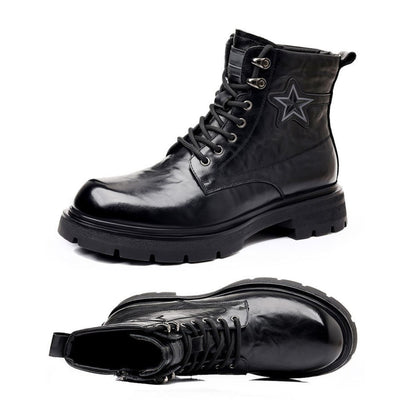 Bottines homme en cuir à lacets et fermeture zippée Étoile Noir