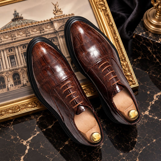 Chaussure Oxford homme à lacets effet crocodile Opéra Marron