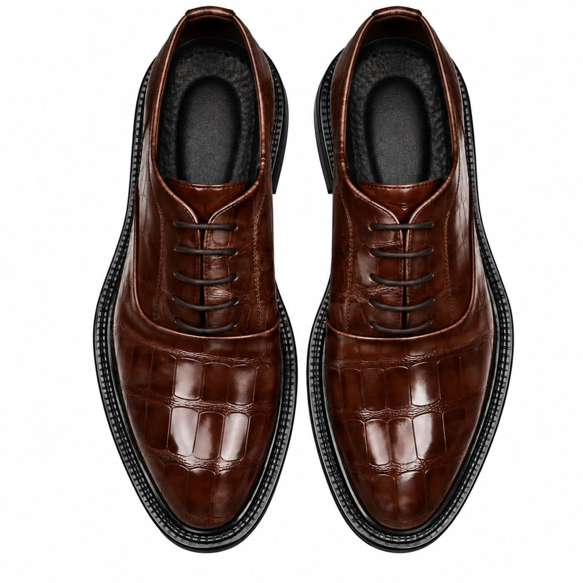 Chaussure Oxford homme à lacets effet crocodile Opéra Marron