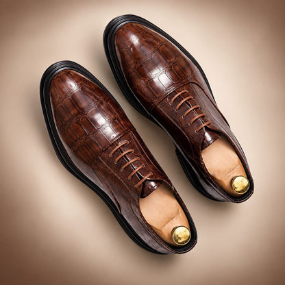 Chaussure Oxford homme à lacets effet crocodile Opéra Marron