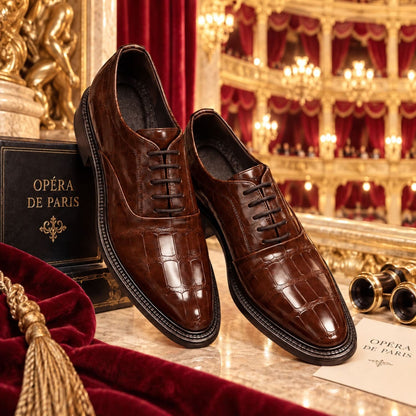Chaussure Oxford homme à lacets effet crocodile Opéra Marron
