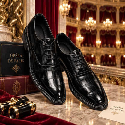 Chaussure Oxford homme à lacets effet crocodile Opéra Noir