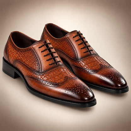 Chaussures Oxford homme à lacets effet crocodile République Marron avec fond assortie coloré 