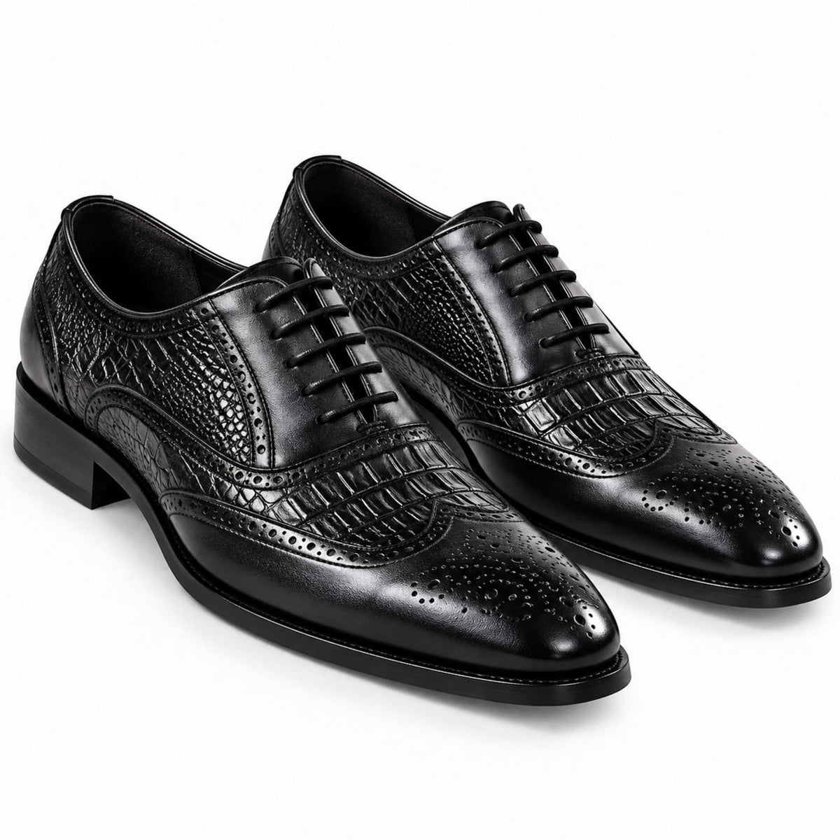 Chaussures Oxford homme à lacets effet crocodile République Noir sur fond banc