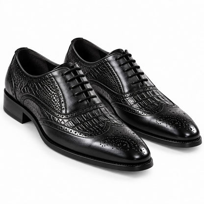 Chaussures Oxford homme à lacets effet crocodile République Noir sur fond banc