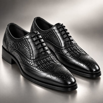 Chaussures Oxford homme à lacets effet crocodile République Noir sur fond gris 