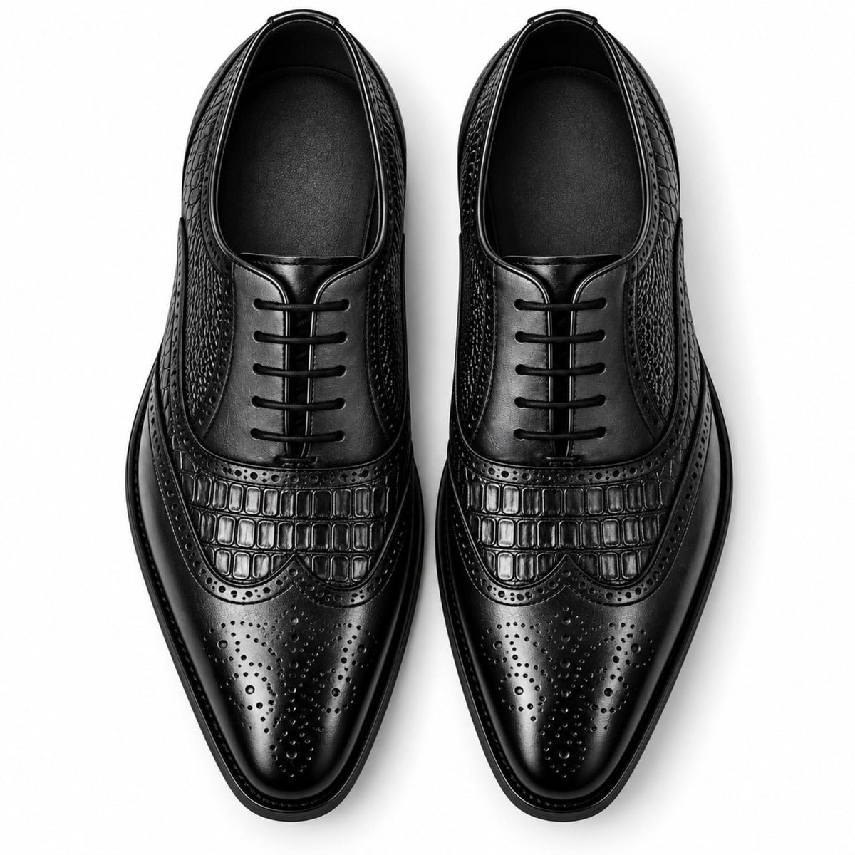 Chaussures Oxford homme à lacets effet crocodile République Noir vu de haut