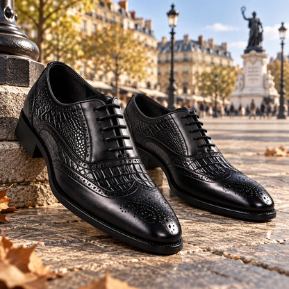Chaussures Oxford homme à lacets effet crocodile République Noir 