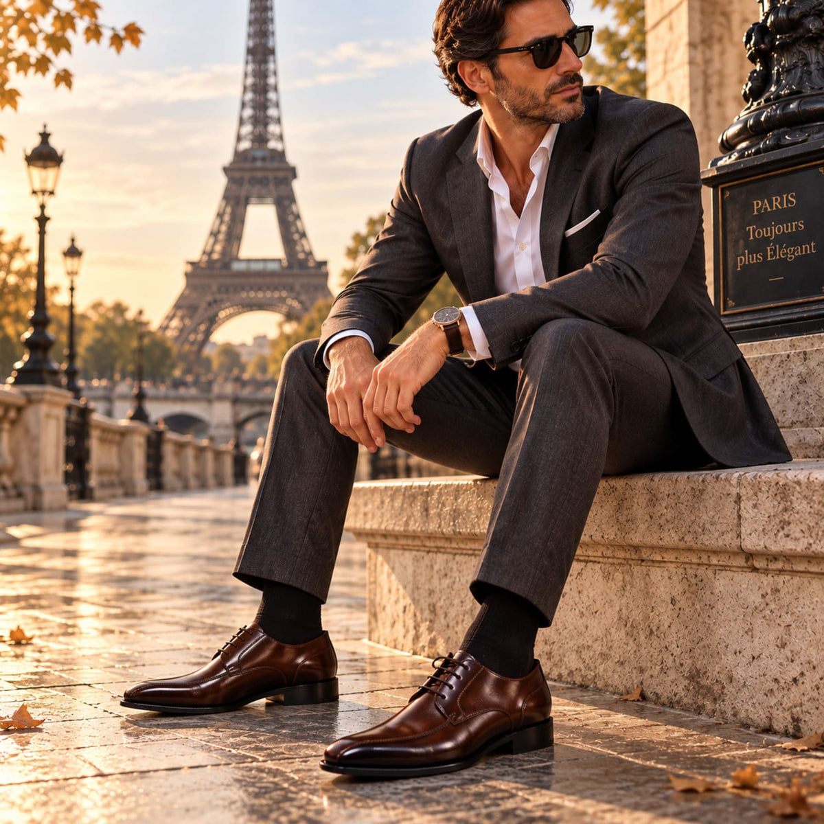 Chaussure Oxford homme en cuir à lacets Eiffel Cognac