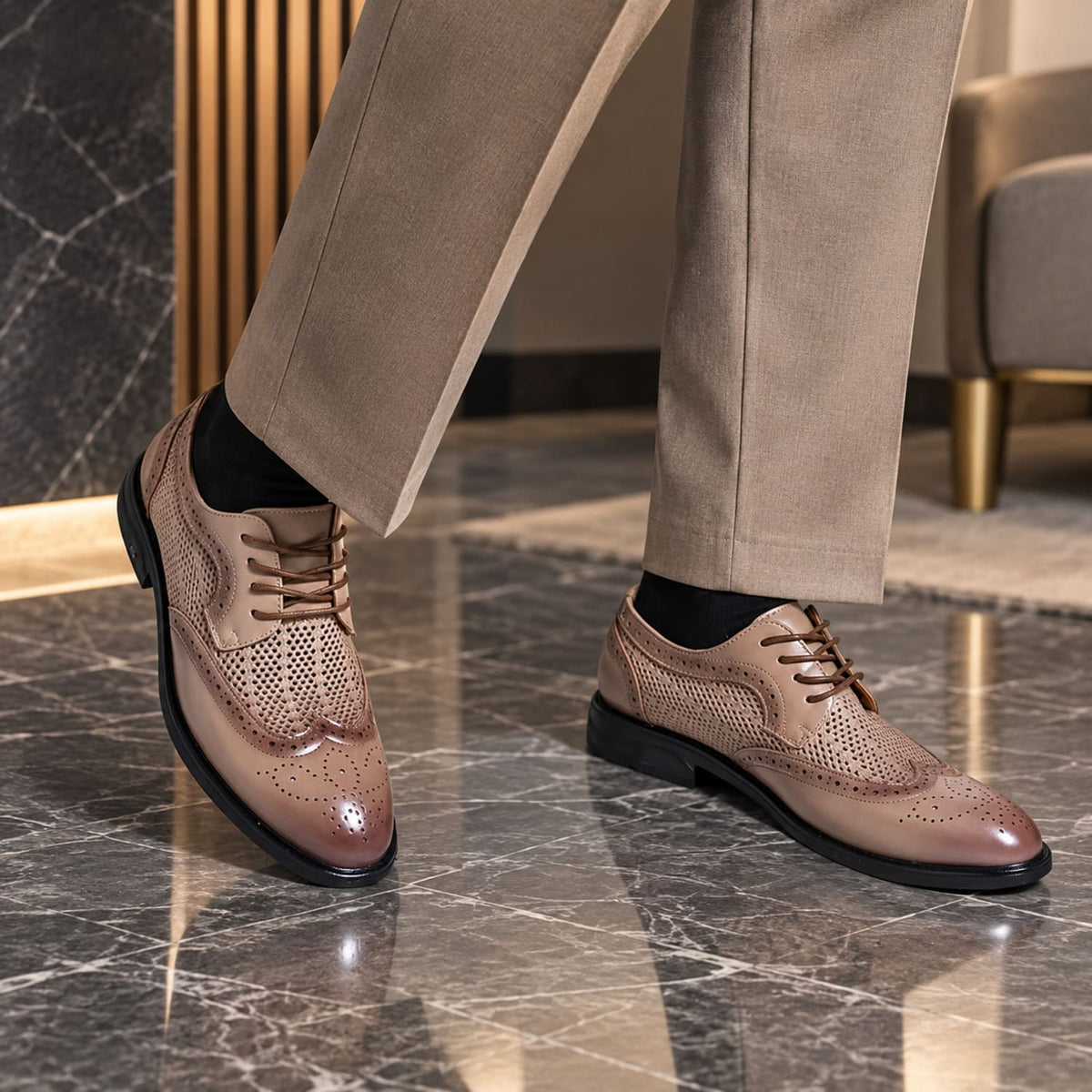 Chaussures Oxford homme à lacets Style Brogue Haussmann Beige