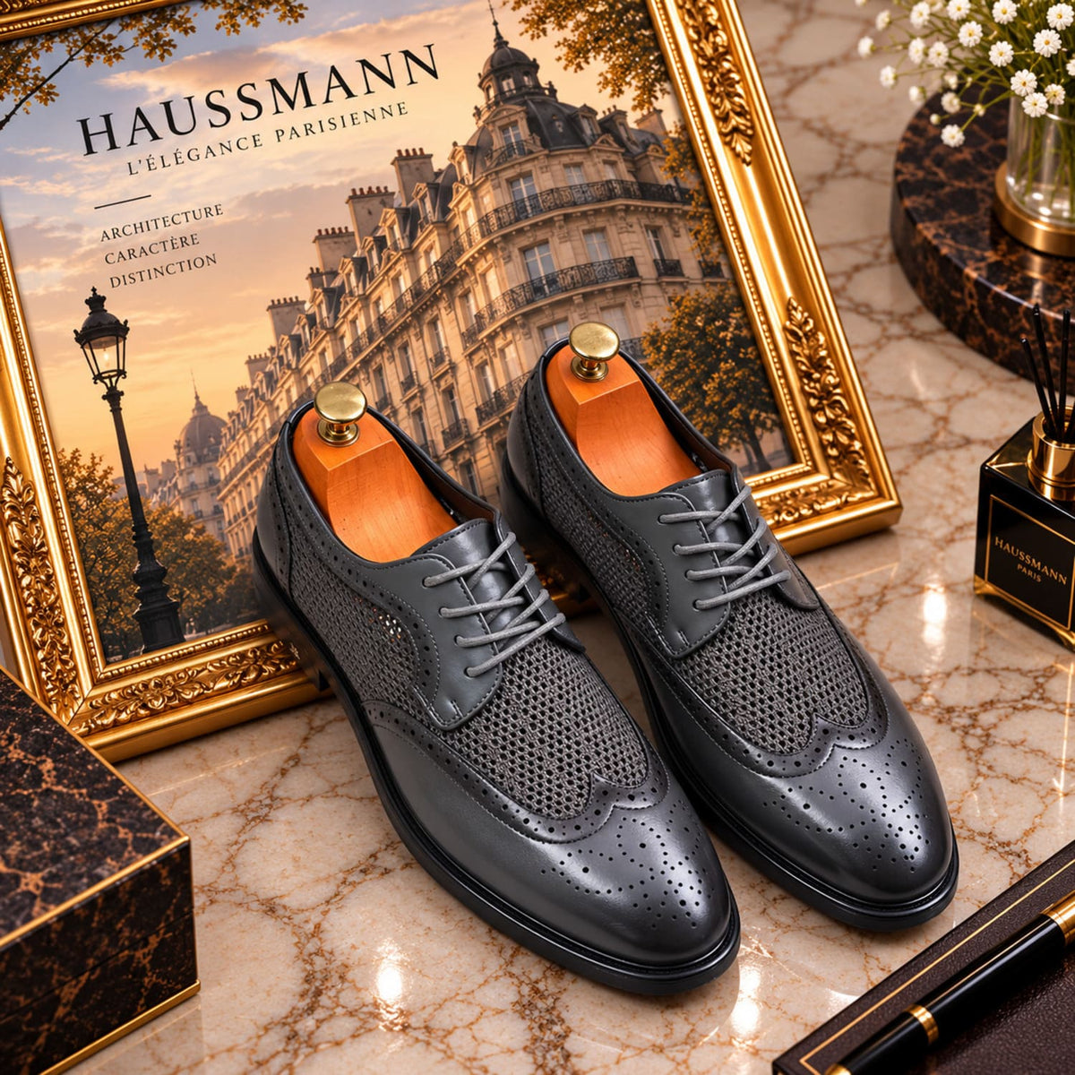 Chaussures Oxford homme à lacets Style Brogue Haussmann Gris