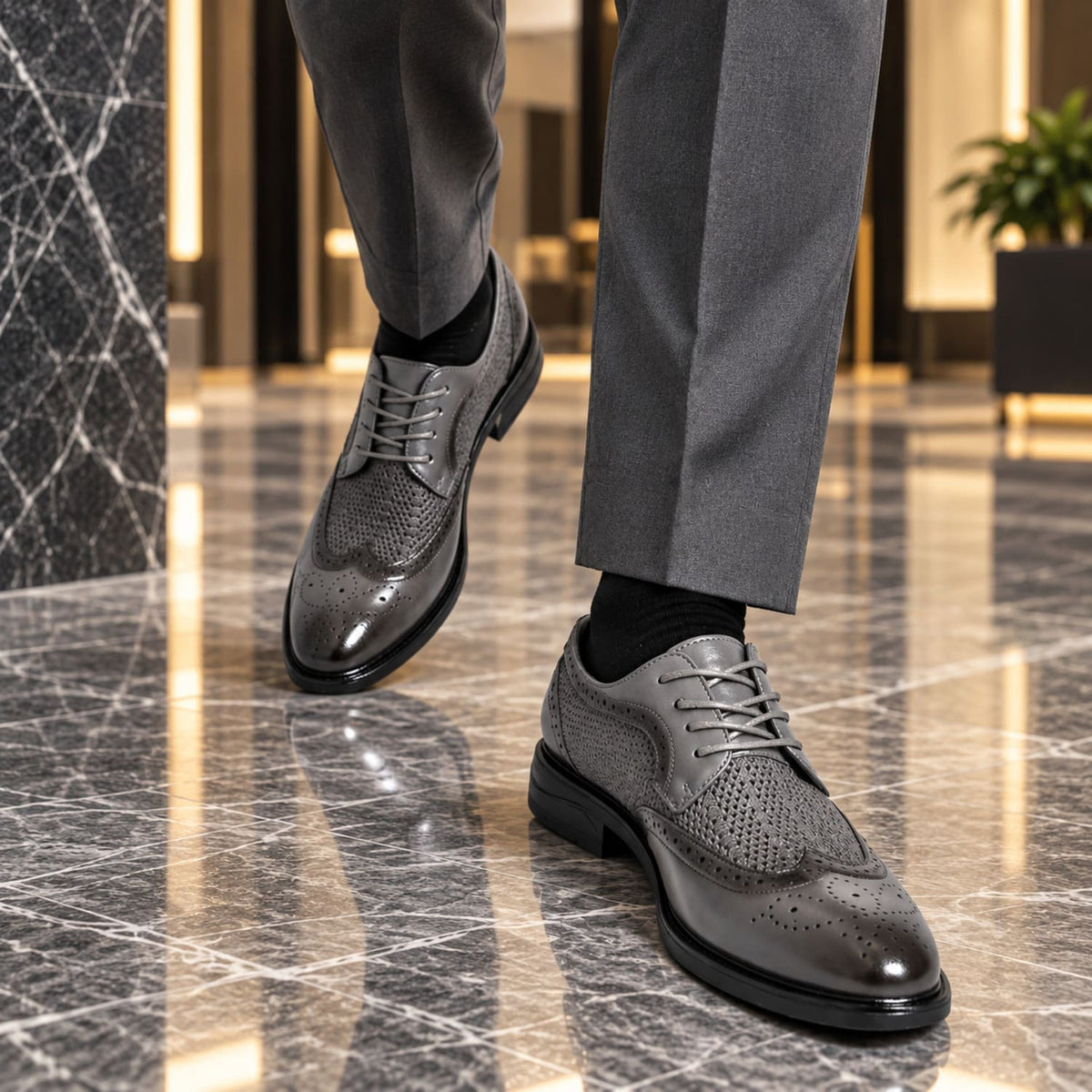 Chaussures Oxford homme à lacets Style Brogue Haussmann Gris