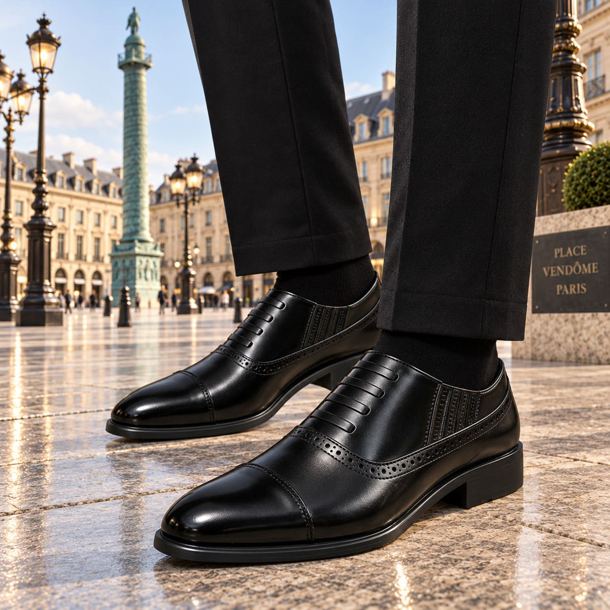 Mocassins Brogue Homme Vendôme Noir - porté 