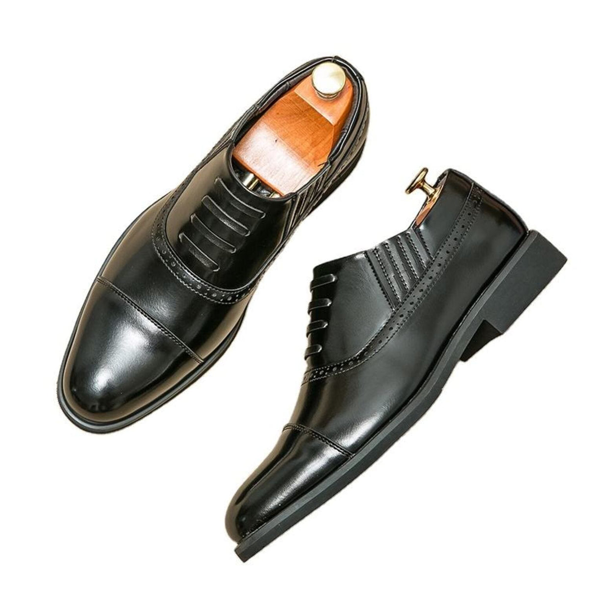 Mocassins Brogue Homme Vendôme Noir - vue de haut et de coté